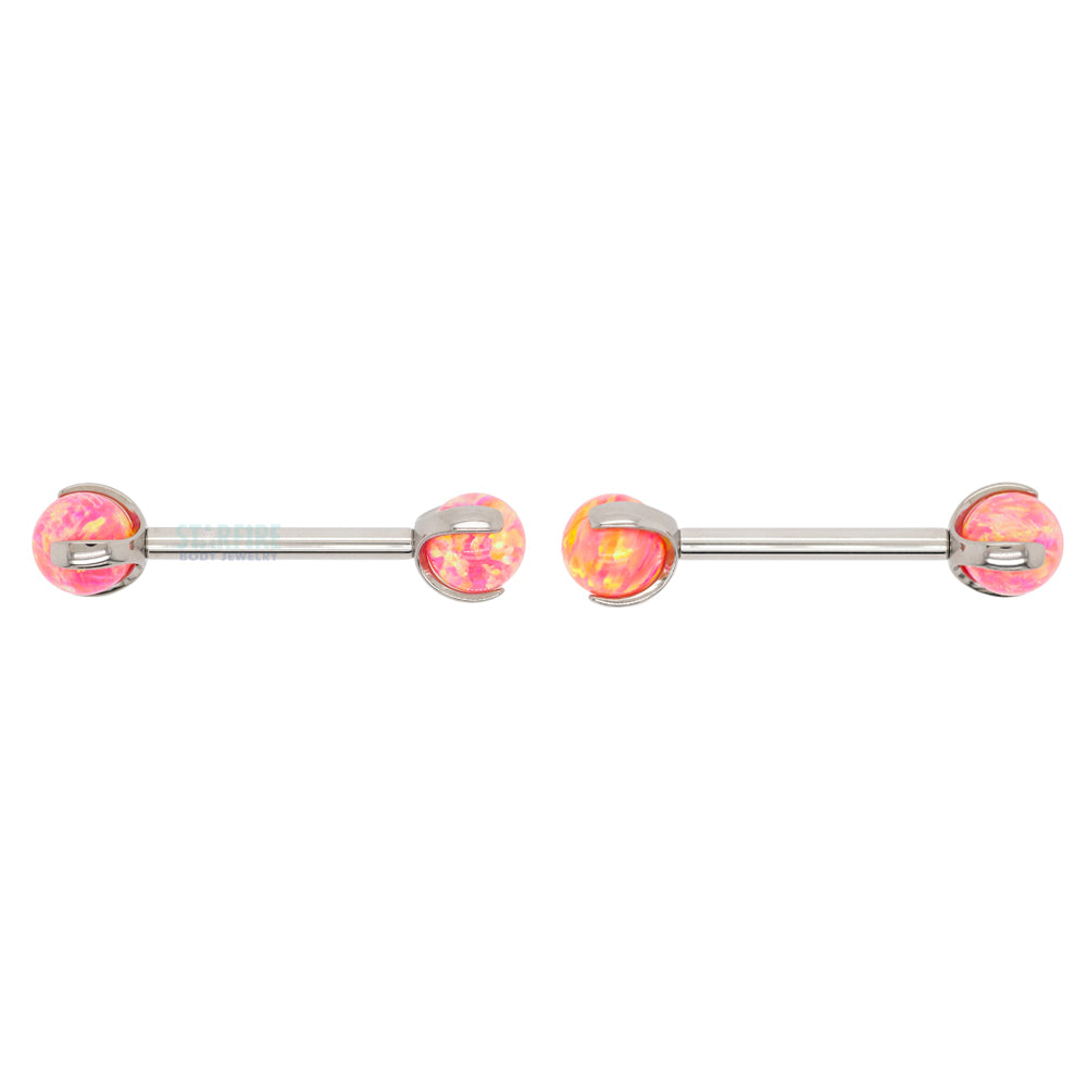 Opal Ball in Prong's Nipple Barbells
