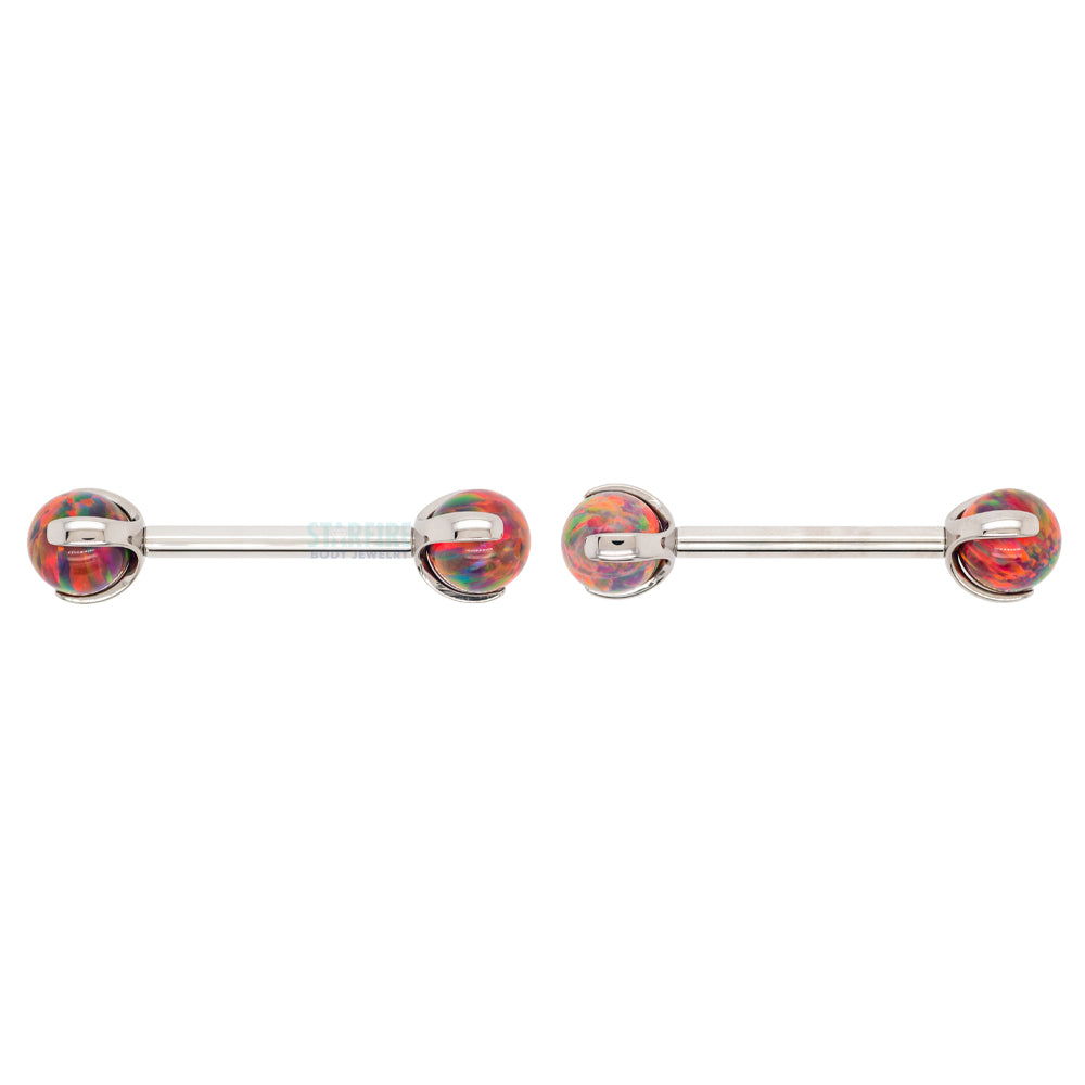 Opal Ball in Prong's Nipple Barbells