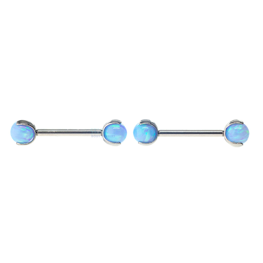 Opal Ball in Prong's Nipple Barbells