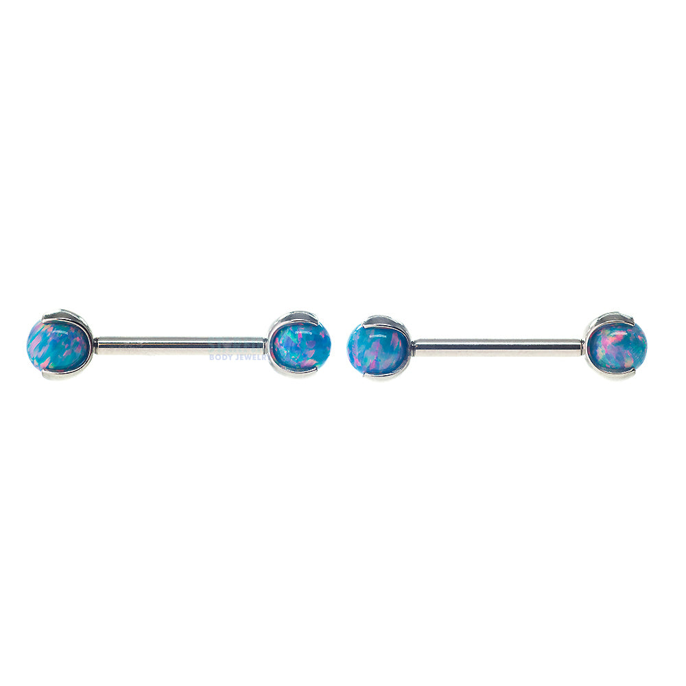Opal Ball in Prong's Nipple Barbells