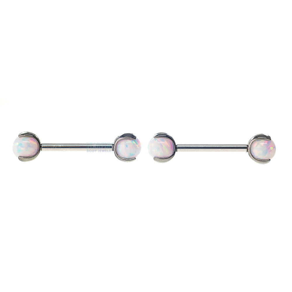 Opal Ball in Prong s Nipple Barbells