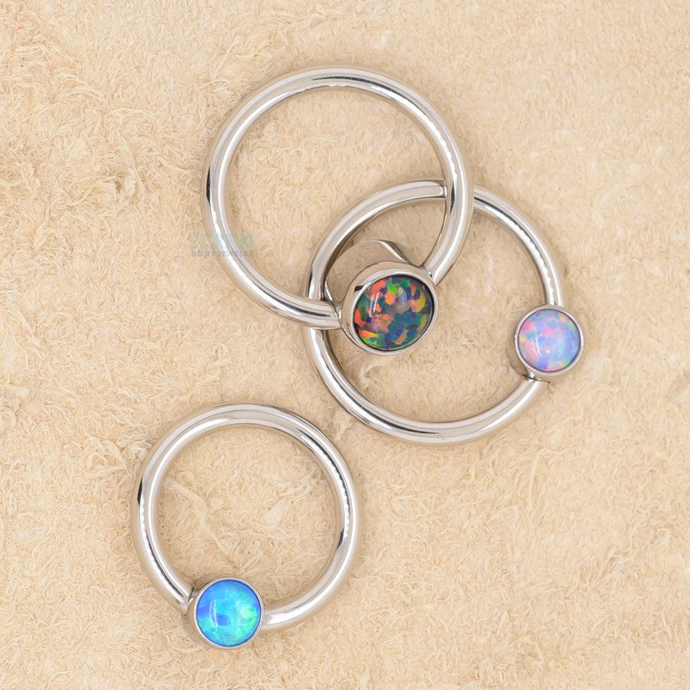Captive Bead Ring (CBR) with Bezel-set Opal