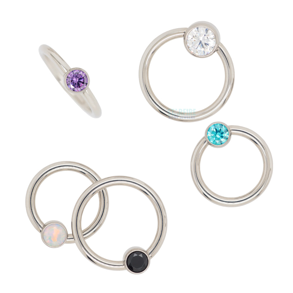 Captive Bead Ring (CBR) with Bezel-set Brilliant-Cut Gem - 16 ga. 5/16"
