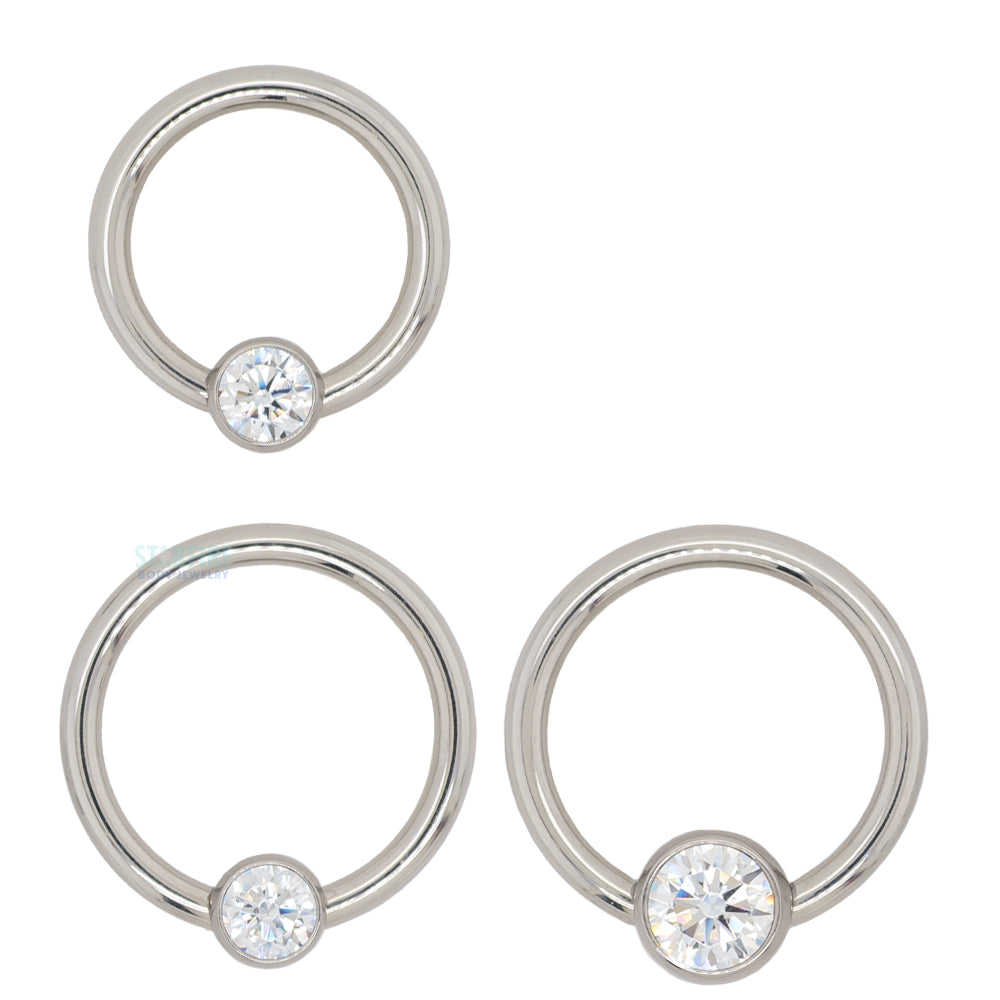 Captive Bead Ring (CBR) with Bezel-set Brilliant-Cut Gem - 16 ga. 5/16"