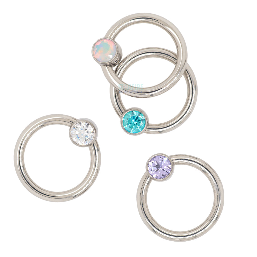 Anatometal Captive Bead Ring (CBR) with Bezel-set Brilliant-Cut Gem ...