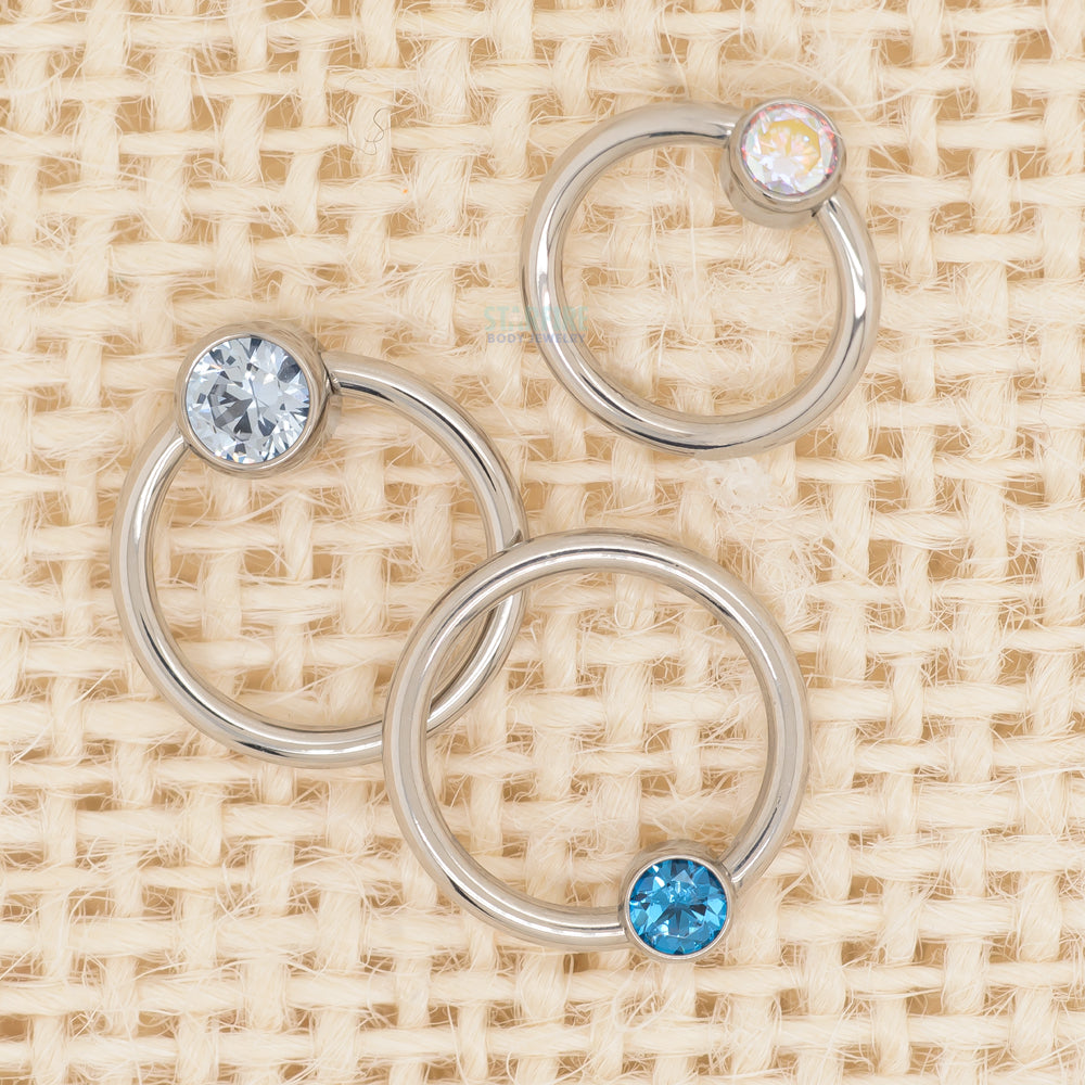 Captive Bead Ring (CBR) with Bezel-set Brilliant-Cut Gem - 16 ga. 3/8"