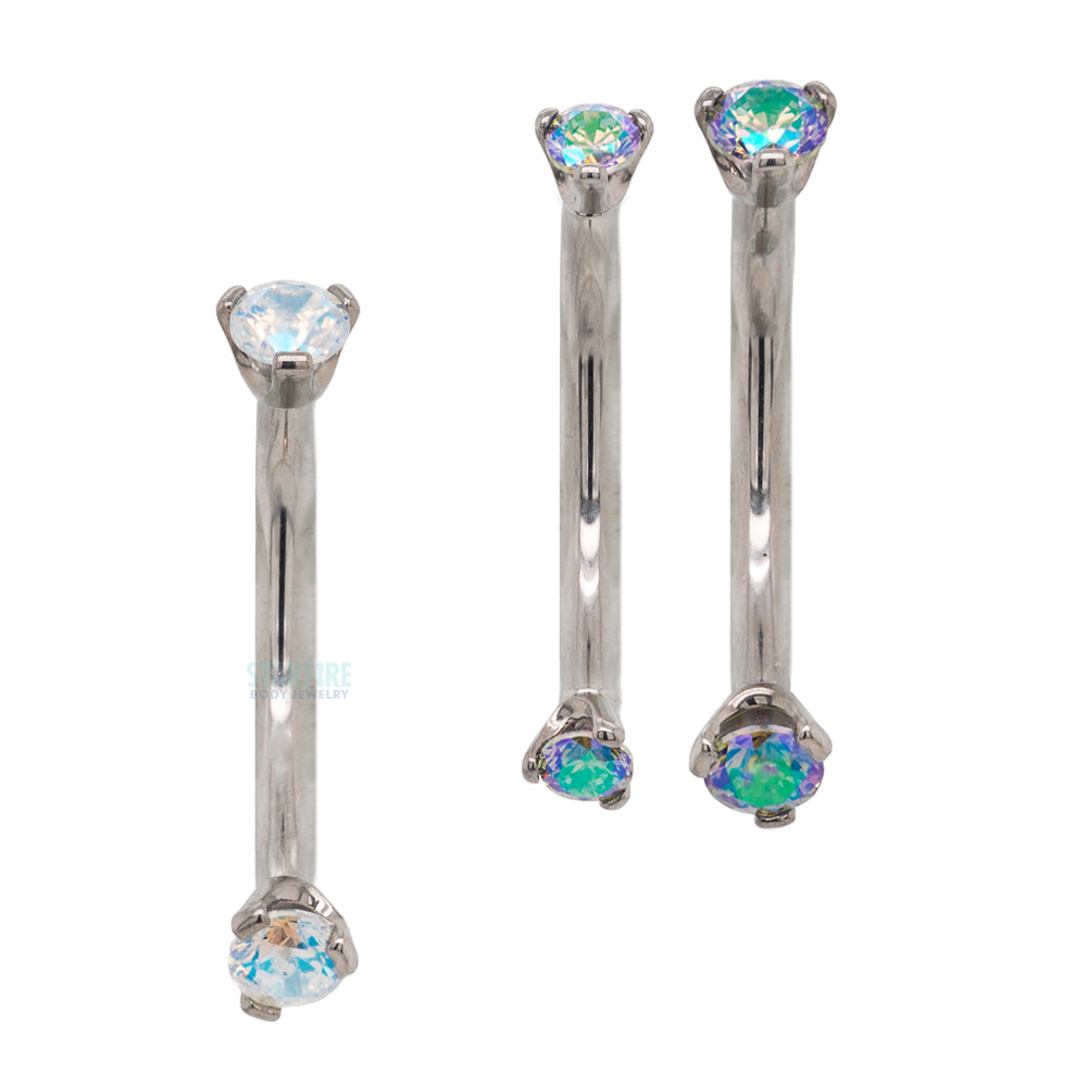 3 Prong-Set Faceted Gem Curved Barbell