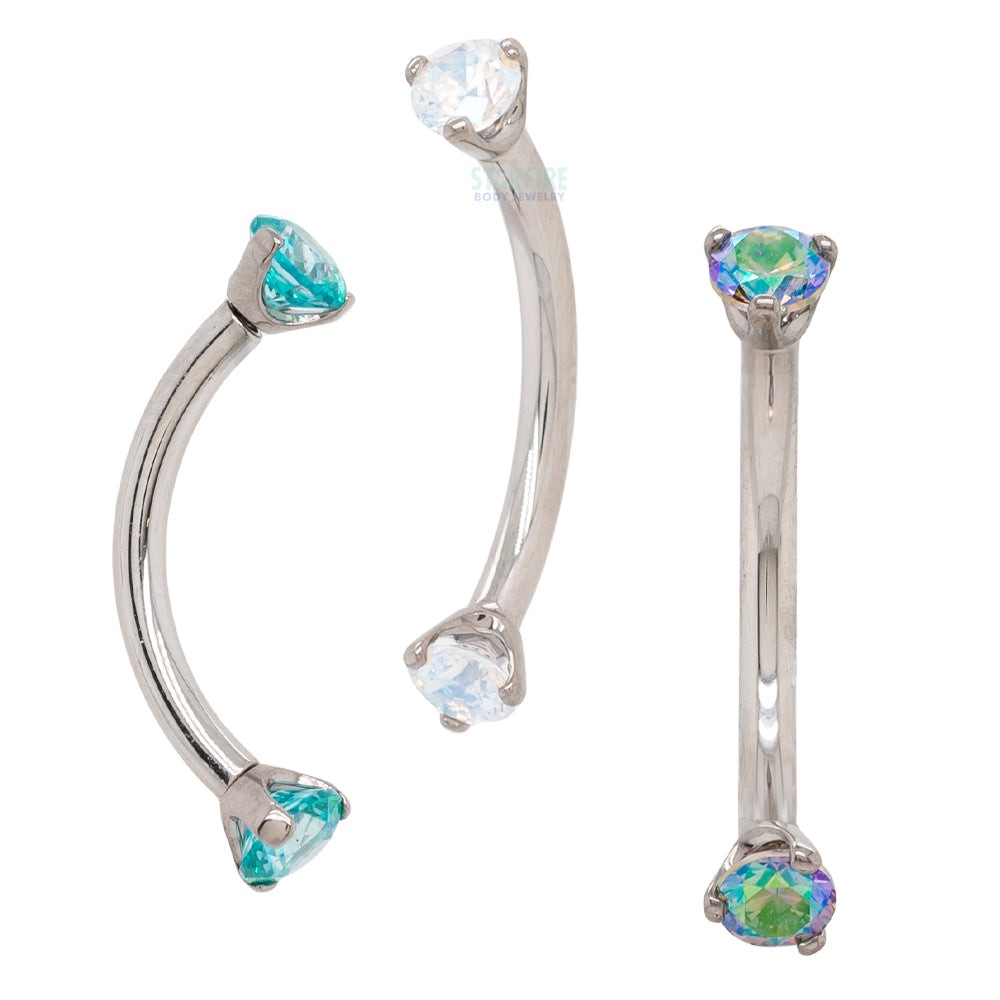 3 Prong-Set Faceted Gem Curved Barbell