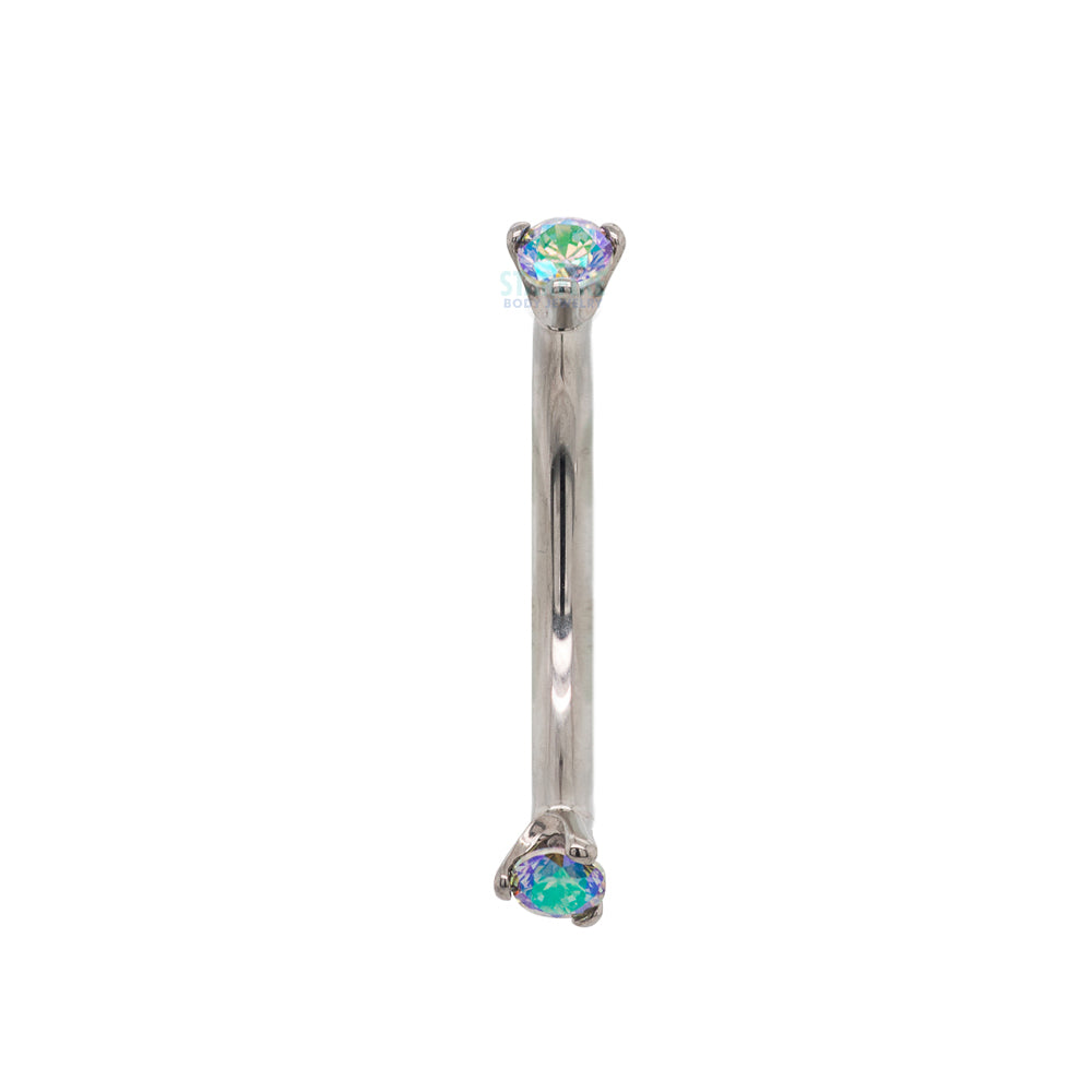3 Prong-Set Faceted Gem Curved Barbell