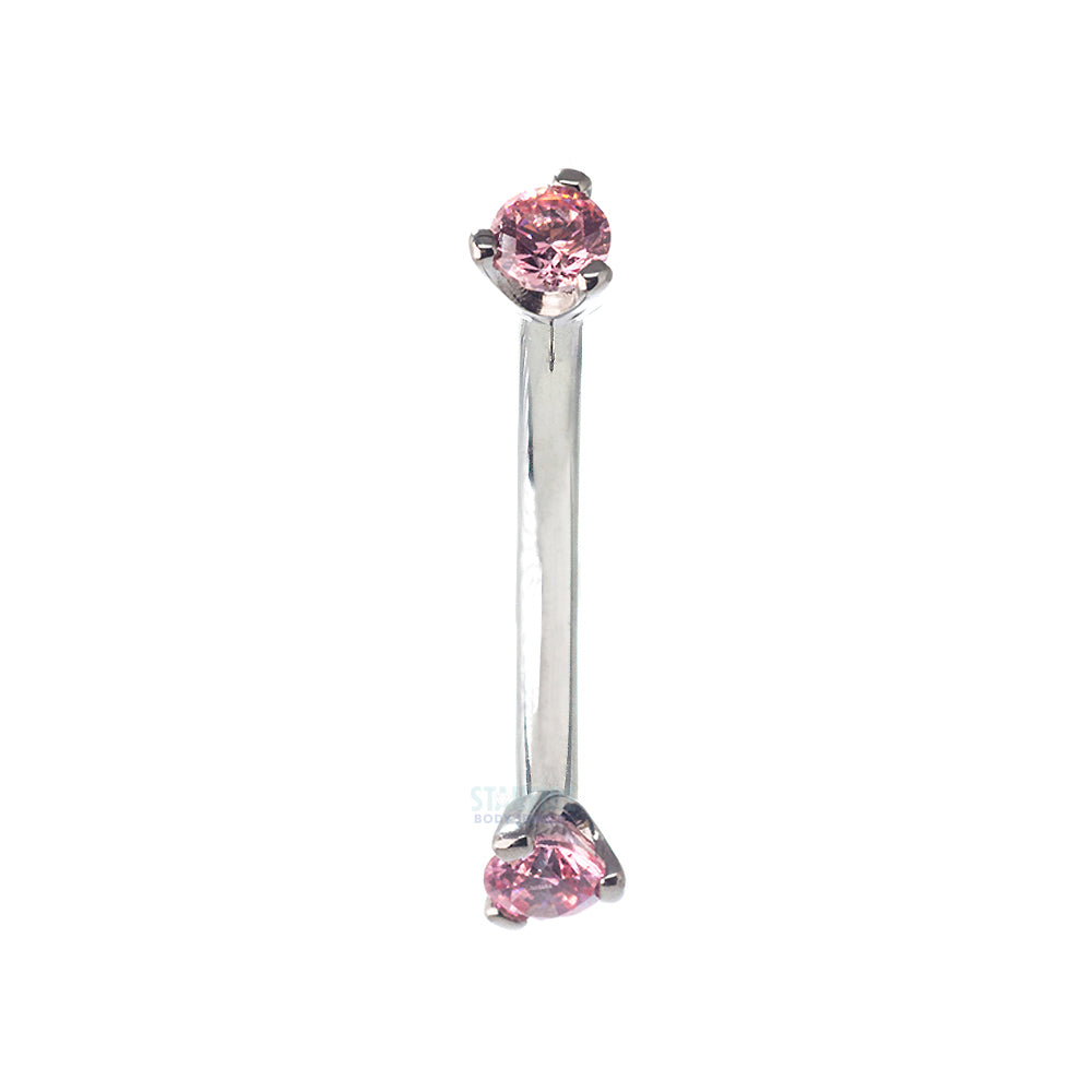 3 Prong-Set Faceted Gem Curved Barbell