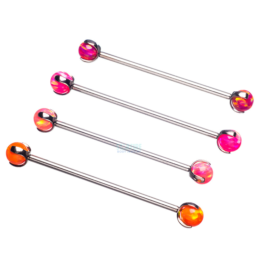 Opal Ball in Prong's Industrial Barbell