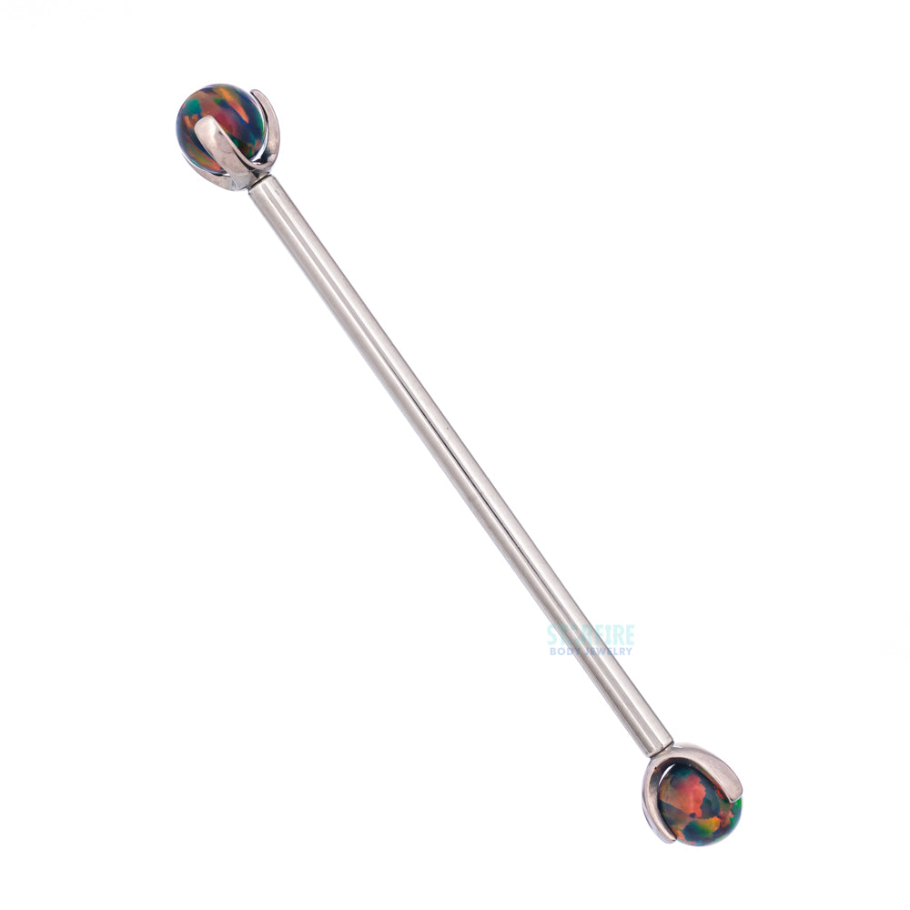 Opal Ball in Prong's Industrial Barbell