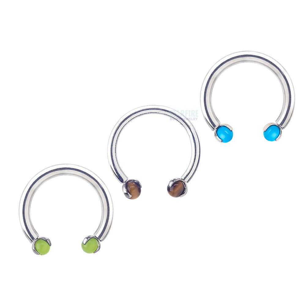 Circular Barbell with Natural Stone Balls in Prong's