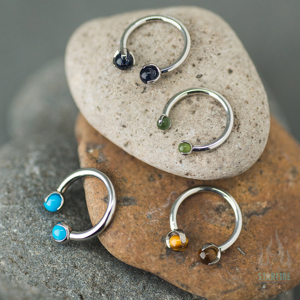 Circular Barbell with Natural Stone Balls in Prong's