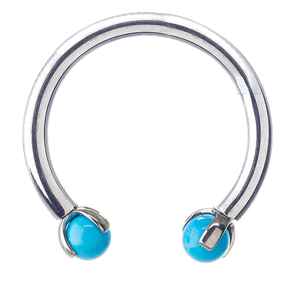 Circular Barbell with Natural Stone Balls in Prong's