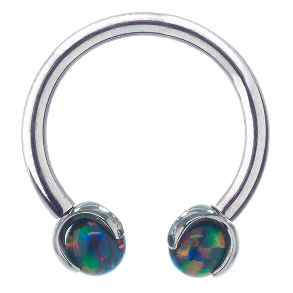 Circular Barbell with Opal Balls in Prong's