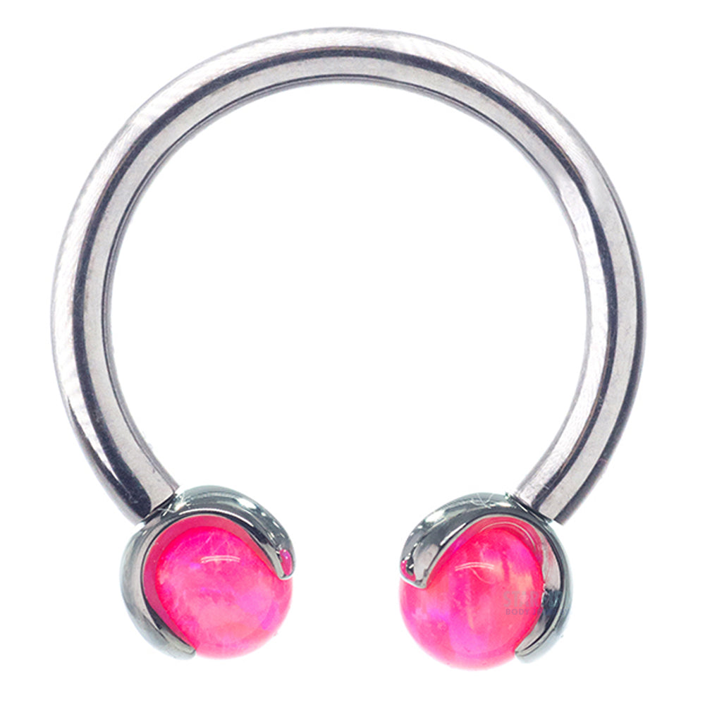 Circular Barbell with Opal Balls in Prong's