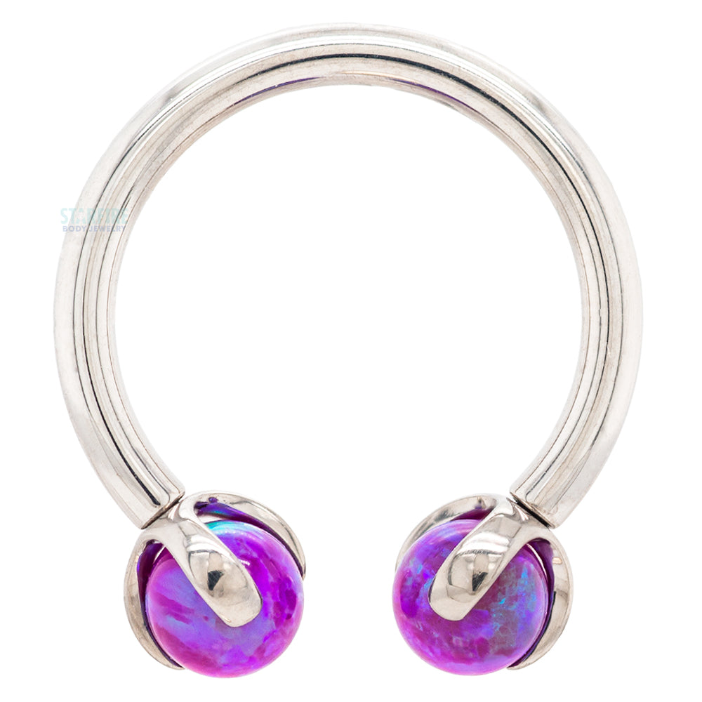 Circular Barbell with Opal Balls in Prong's