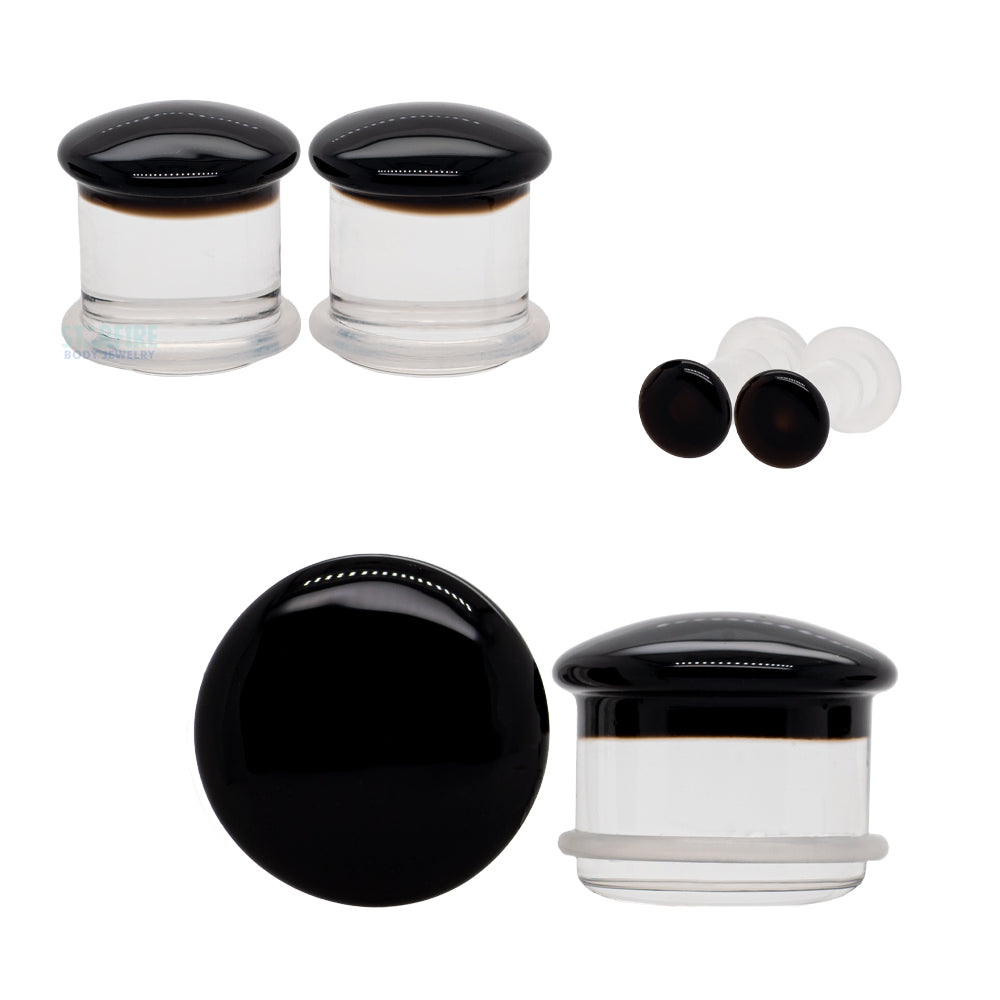 Gorilla Glass Glass Color Front Plugs Black Starfire Body Jewelry