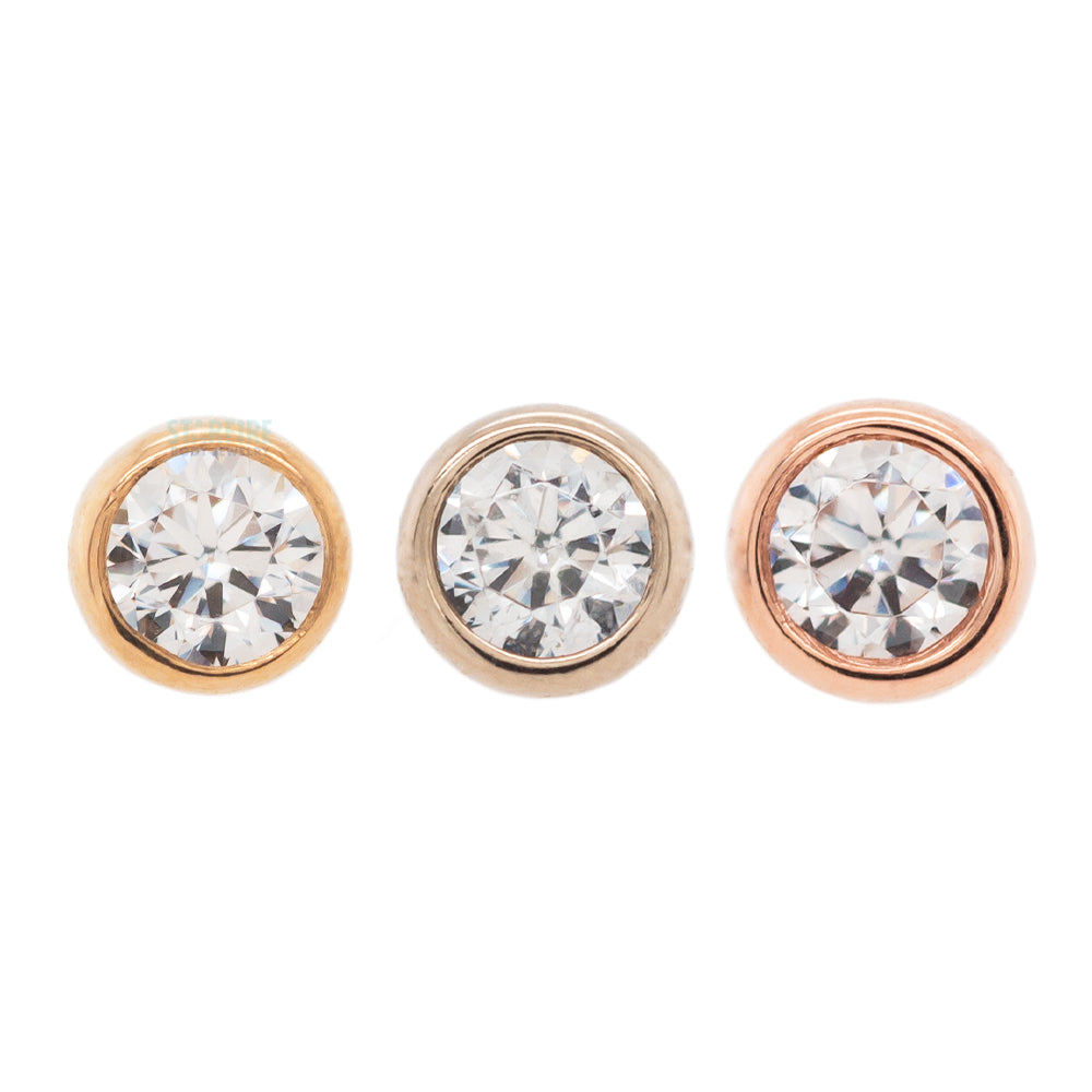 Bezel-Set Threaded End in Gold & Platinum with White CZ