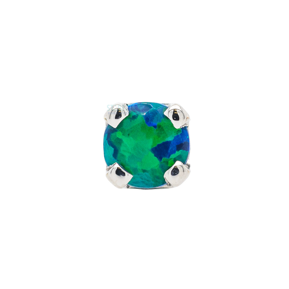 Four Prong Threaded End Faceted Black Opal in Gold & Platinum
