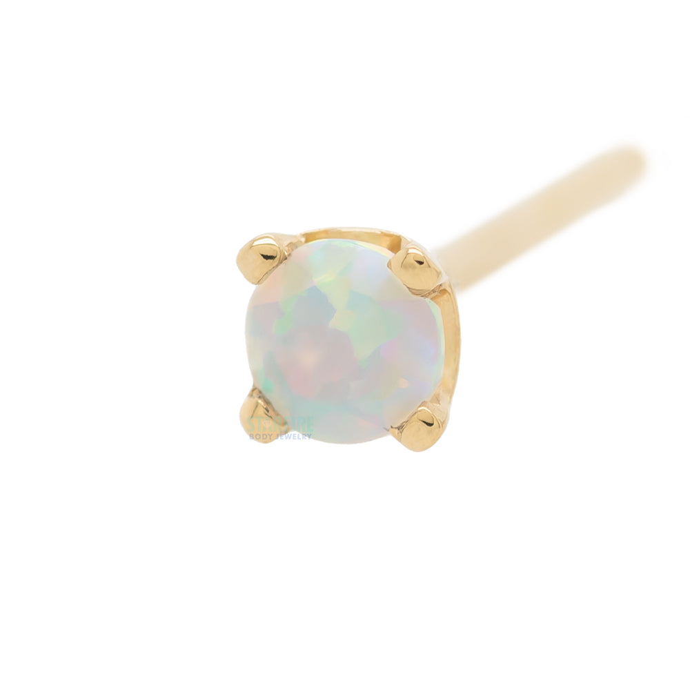 Four Prong Nostril Screw in Gold & Platinum with Faceted White Opal