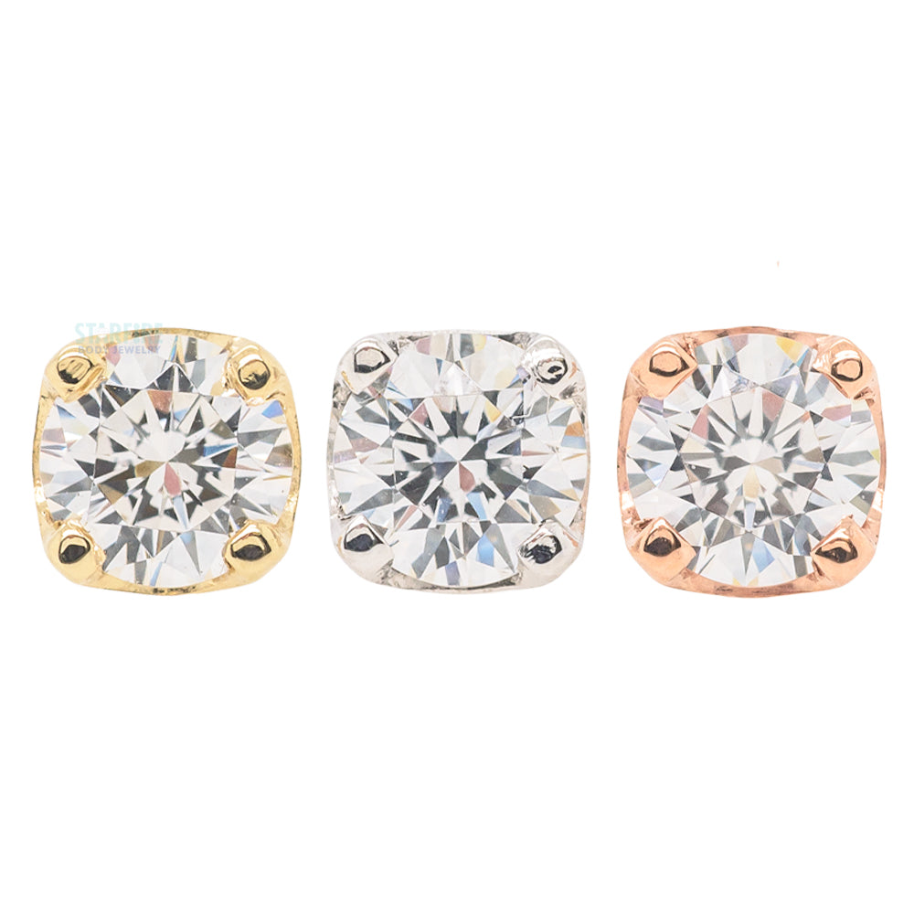 Four Prong Threaded End in Gold with White CZ