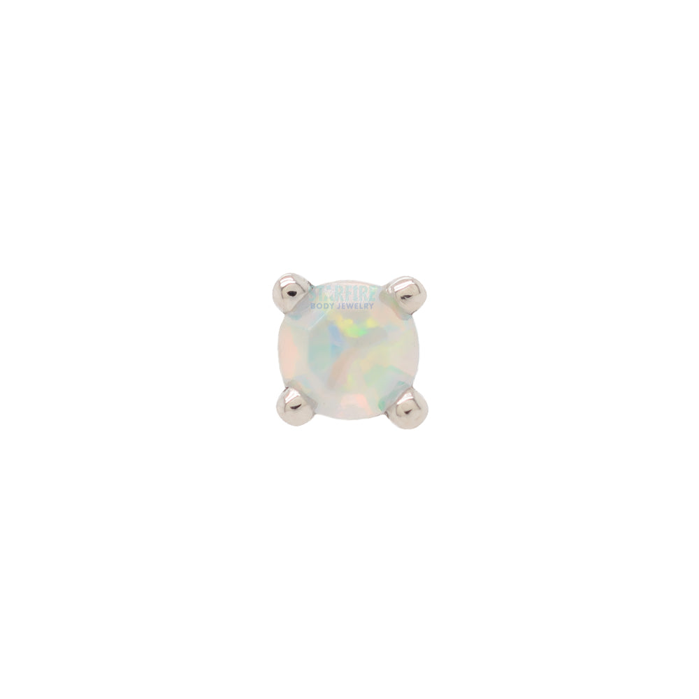 Four Prong Threaded End Faceted White Opal in Gold & Platinum