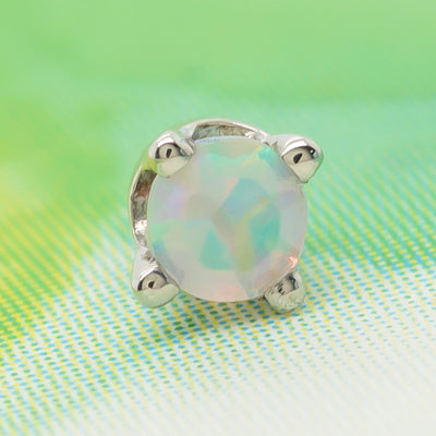 Four Prong Threaded End Faceted White Opal in Gold & Platinum