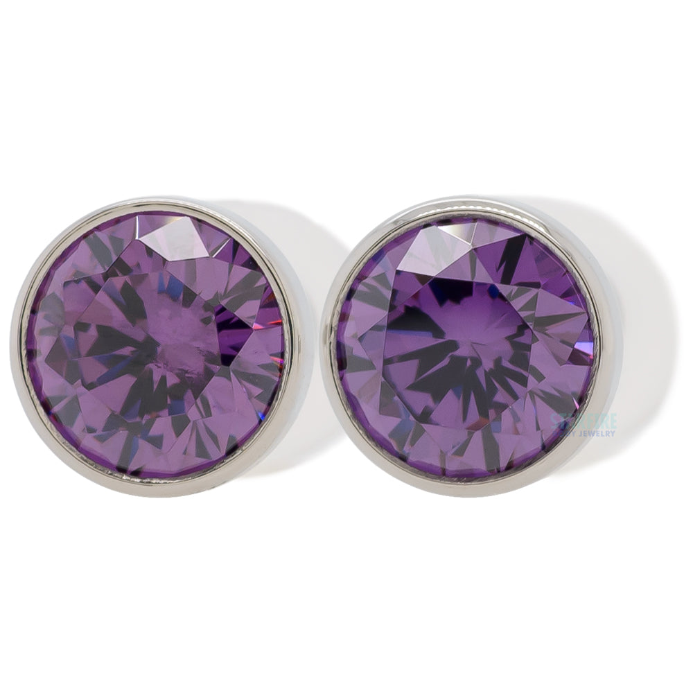 Single Gem BIG BLING Plugs ( Eyelets ) with Brilliant-Cut Gem - Amethyst