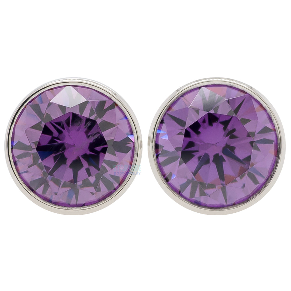 Single Gem BIG BLING Plugs ( Eyelets ) with Brilliant-Cut Gem - Amethyst