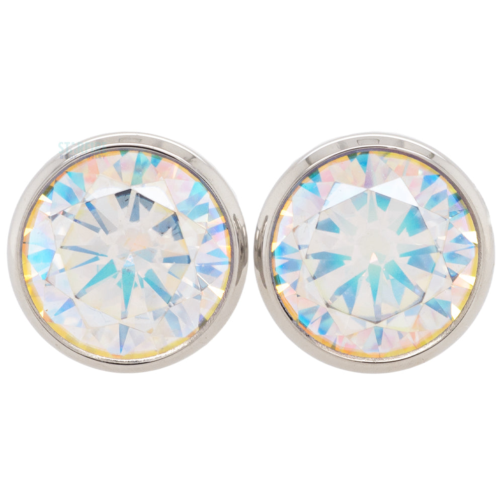 Single Gem BIG BLING Plugs ( Eyelets ) with Brilliant-Cut Gem - Aurora