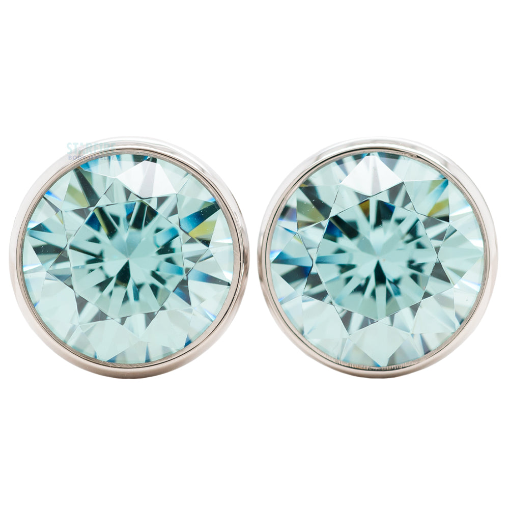 Single Gem BIG BLING Plugs ( Eyelets ) with Brilliant-Cut Gem - Pistachio