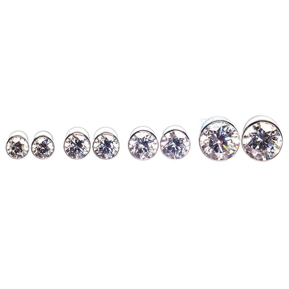 Single Gem BIG BLING Plugs ( Eyelets ) with Brilliant-Cut Gem - Cubic Zirconia