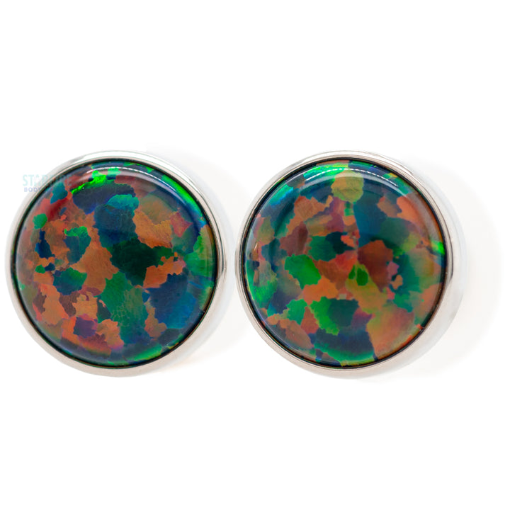 Single Gem Plugs ( Eyelets ) with Opal Cabochon - Black Opal