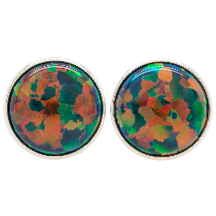 Single Gem Plugs ( Eyelets ) with Opal Cabochon - Black Opal