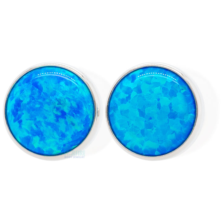 Single Gem Plugs ( Eyelets ) with Opal Cabochon - Dark Blue Opal