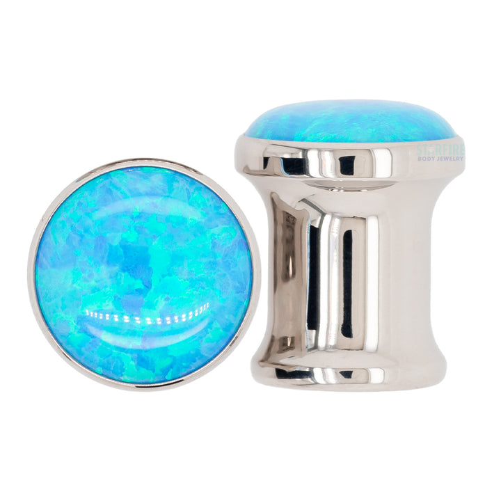 Single Gem Plugs ( Eyelets ) with Opal Cabochon - Light Blue Opal