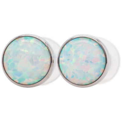 Single Gem Plugs ( Eyelets ) with Opal Cabochon - White Opal