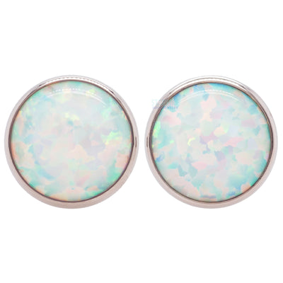 Single Gem Plugs ( Eyelets ) with Opal Cabochon - White Opal