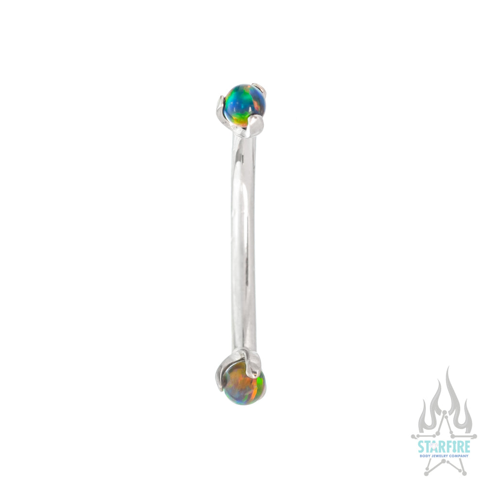 Opal Balls in Prong's Curved Barbell