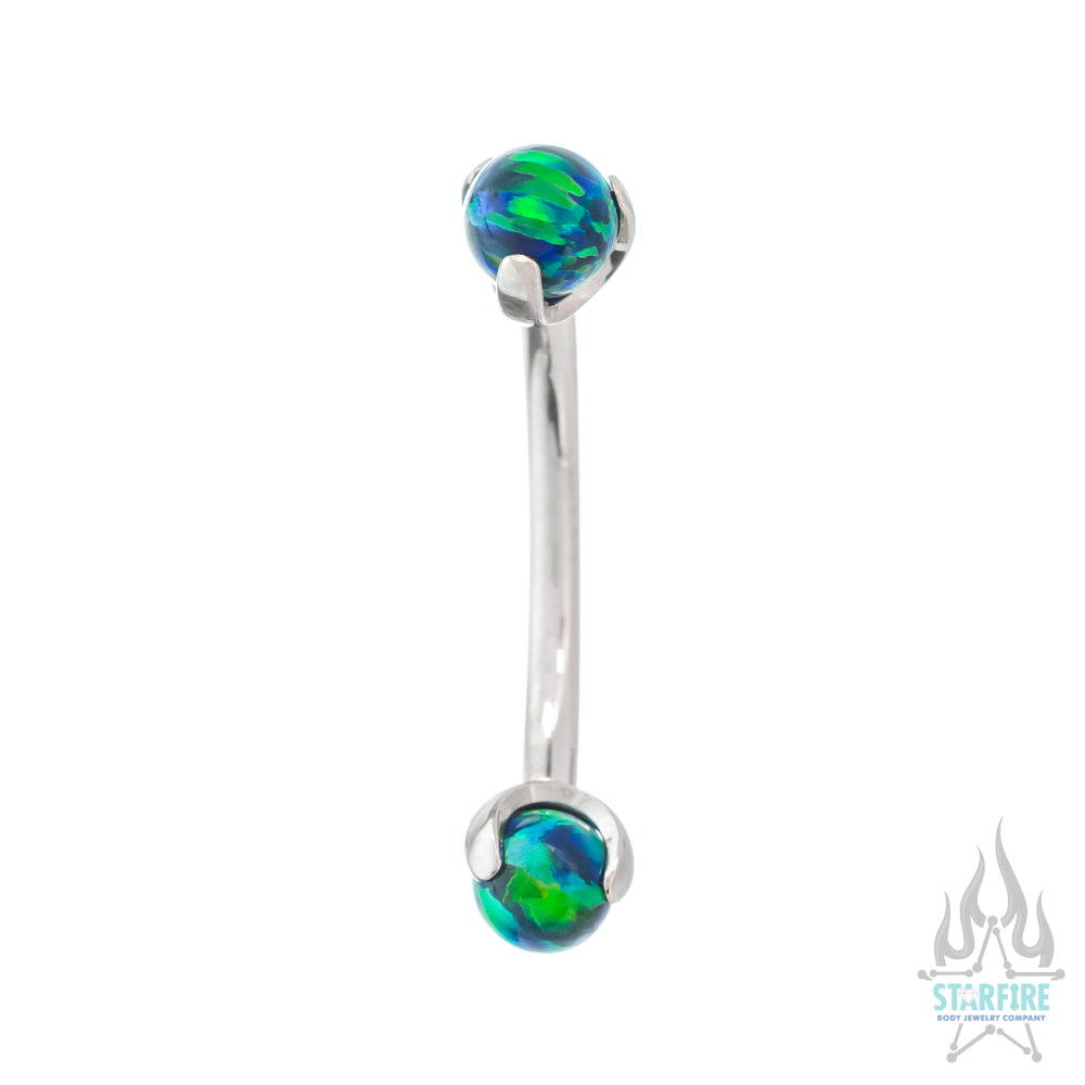 Opal Balls in Prong's Curved Barbell