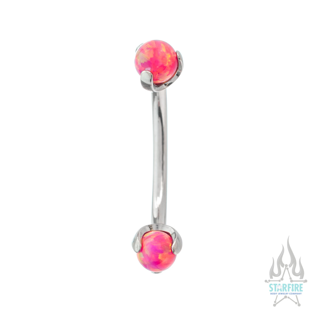 Opal Balls in Prong's Curved Barbell