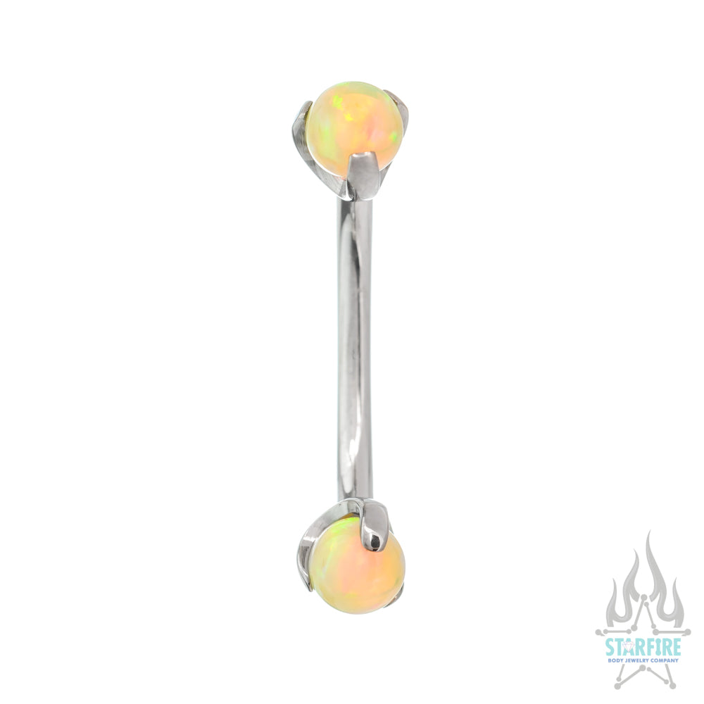 Opal Balls in Prong's Curved Barbell