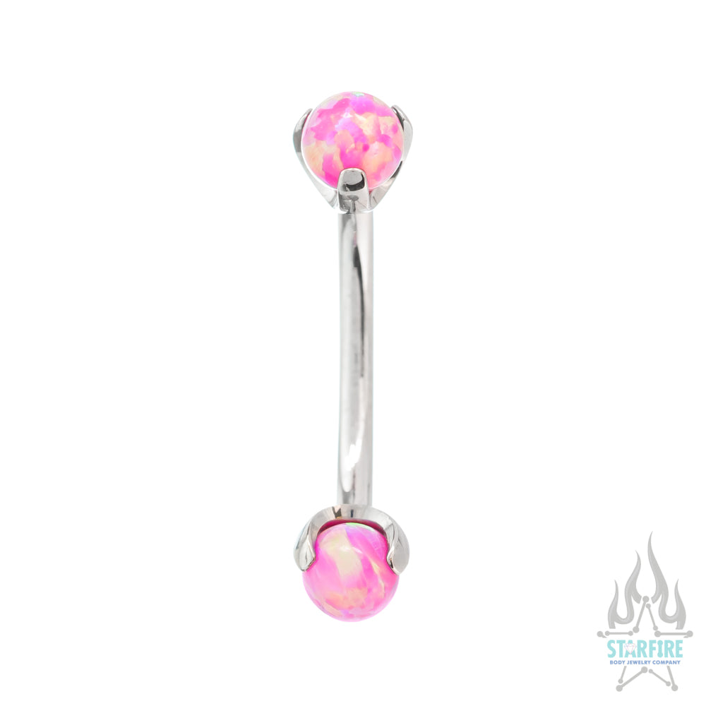 Opal Balls in Prong's Curved Barbell