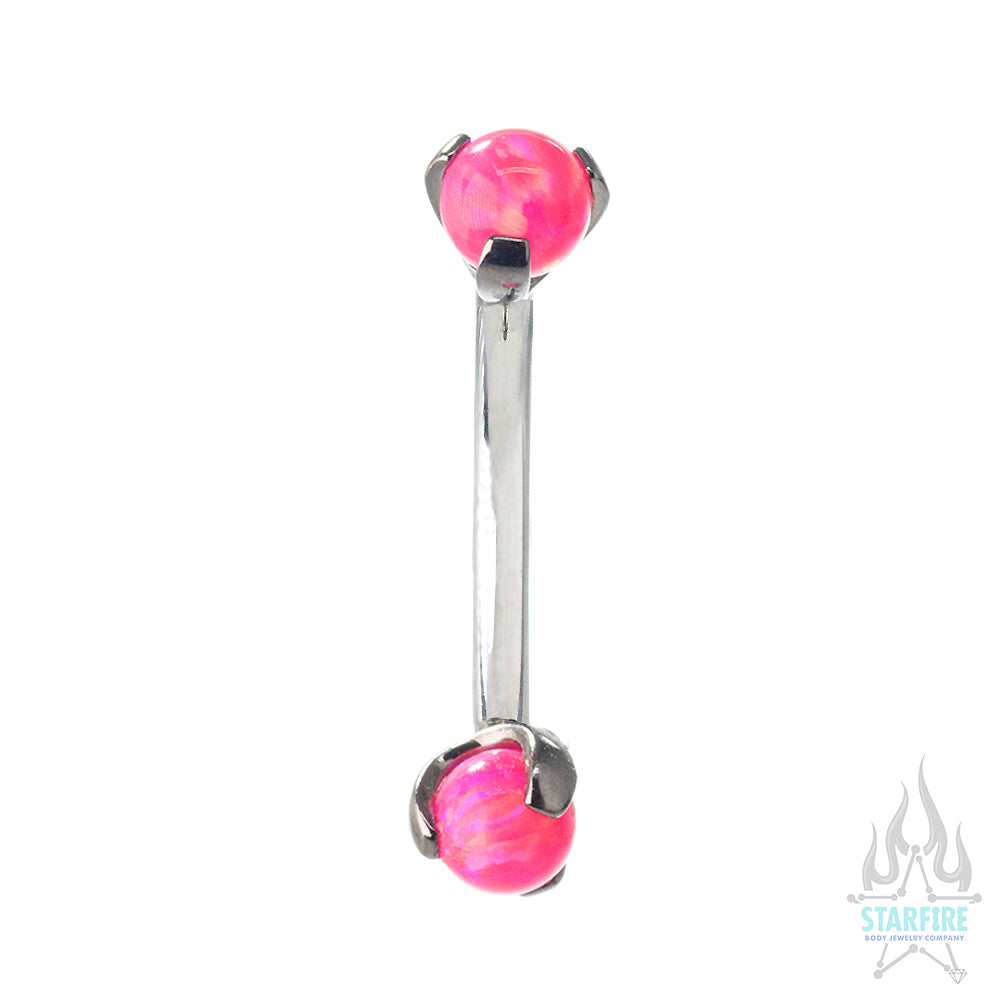 Opal Balls in Prong's Curved Barbell