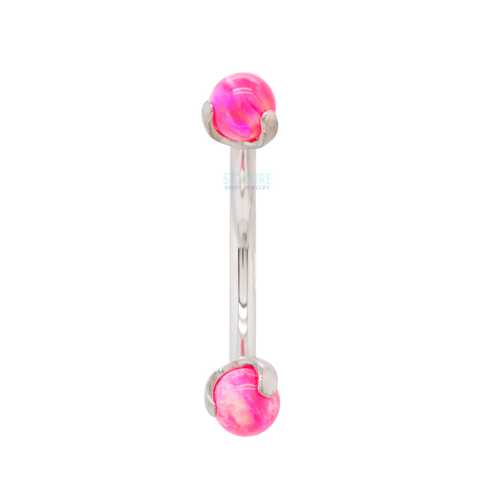 Opal Balls in Prong's Curved Barbell
