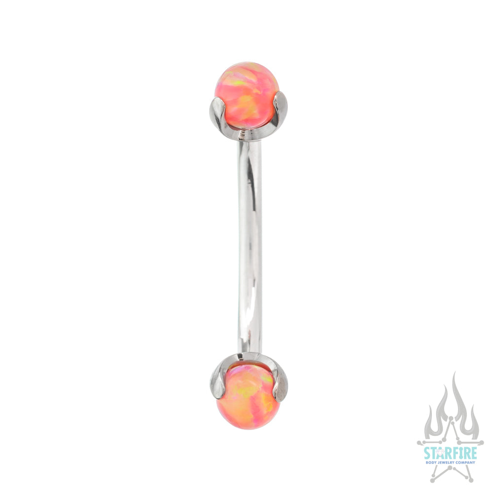 Opal Balls in Prong's Curved Barbell