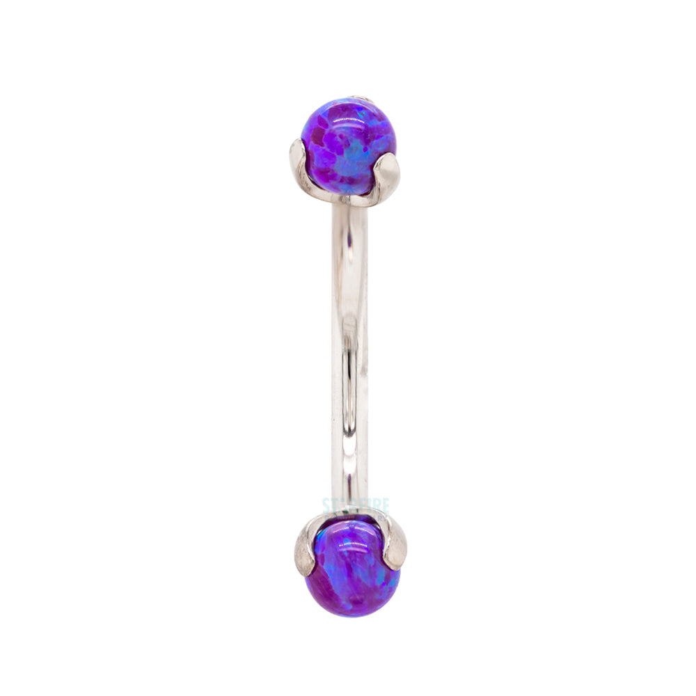 Opal Balls in Prong's Curved Barbell