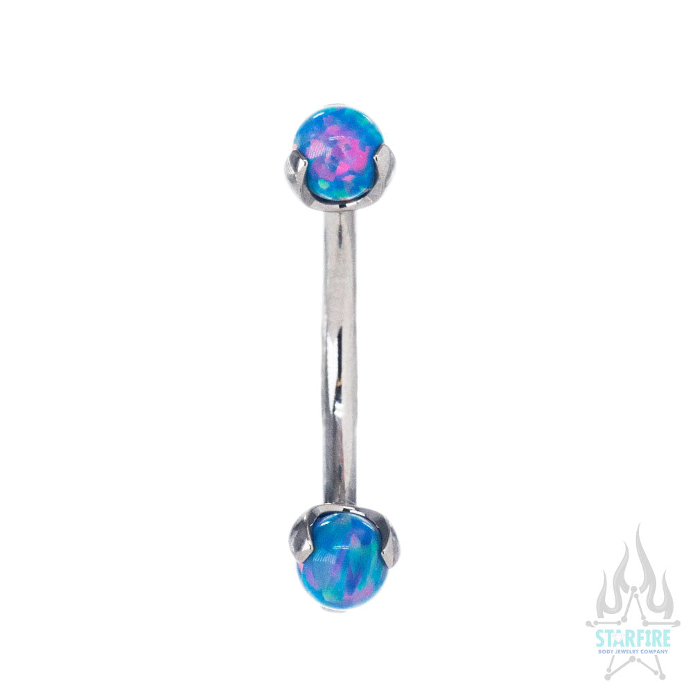 Opal Balls in Prong's Curved Barbell